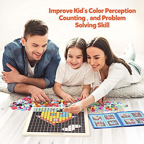 Coogam Rompecabezas de Mosaico de Madera, Bloques de patrón de Forma 370PCS con 8 Colores, Juego de Mesa de píxeles Stem Montessori Juguetes Regalo para niños pequeños niños niños niñas