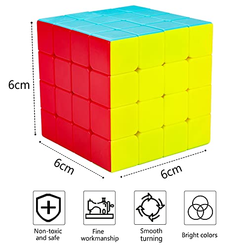 Coolzon Cubo mágico, 4 x 4 x 4 mm, sin Adhesivo, 4 x 4, Cubo mágico, Cubo mágico, Cubo mágico, para niños y Adultos