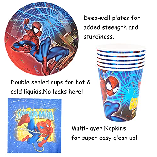 CYSJ Vajilla de cumpleaños de niños, 54Pcs Set de Fiesta Infantil Marvel Ultimate Spiderman,Web Warriors,servilletas,Decoraciones de Mesa,Fiestas de cumpleaños Infantiles,barbacoas,Fiestas temáticas