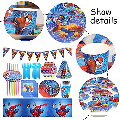 CYSJ Vajilla de cumpleaños de niños, 54Pcs Set de Fiesta Infantil Marvel Ultimate Spiderman,Web Warriors,servilletas,Decoraciones de Mesa,Fiestas de cumpleaños Infantiles,barbacoas,Fiestas temáticas