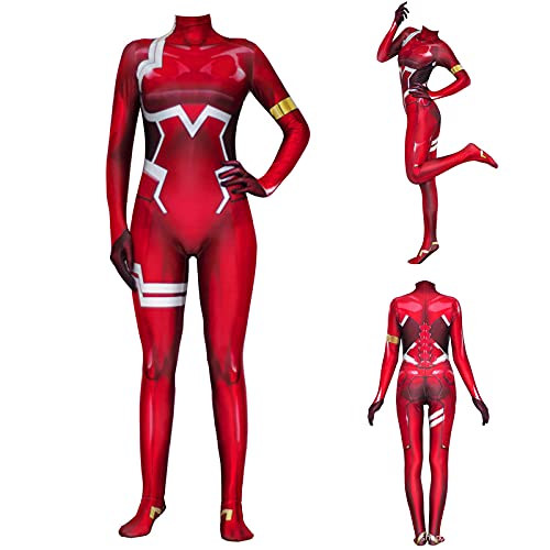 Darling in The FRANXX Disfraz de Cosplay 02 Zero Two Red Body Traje de Batalla Halloween Party Mono Onesies, Cero dos, S