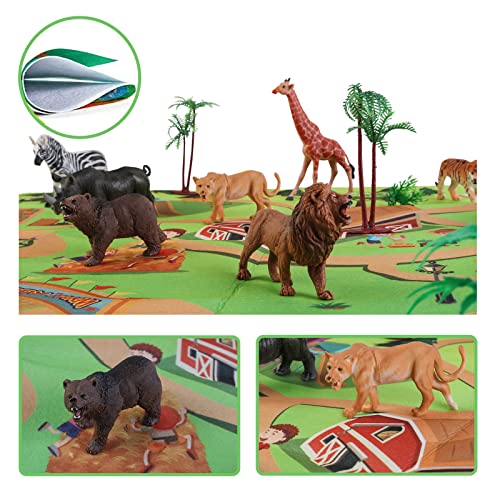 deAO Mi Pequeño Safari Juego de Zoológico con Surtido de Animales y Accesorios, Mapa de Parque y Caja de Almacenaje Incluida – Conjunto Coleccionable Infantil