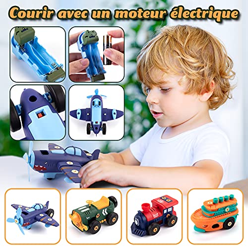 Desmontar juguetes, coche, retro, eléctrico, avión, tren de vapor, barco de vapor, con taladro eléctrico y motor, Juguetes Educativos Regalos para Niños 6+ Años