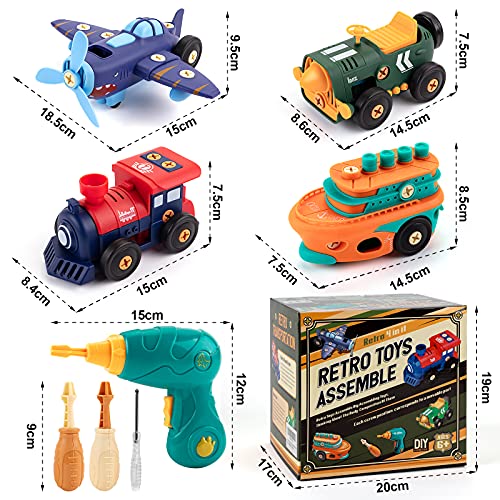 Desmontar juguetes, coche, retro, eléctrico, avión, tren de vapor, barco de vapor, con taladro eléctrico y motor, Juguetes Educativos Regalos para Niños 6+ Años