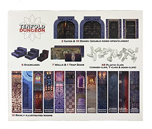 Diez veces Dungeon Terrain – Alfombrillas de batalla 3D para juegos de rol, configuración rápida de azulejos de mapa y almacenamiento fácil con cuadrícula cuadrada de Mazmorras y dragones Castillo