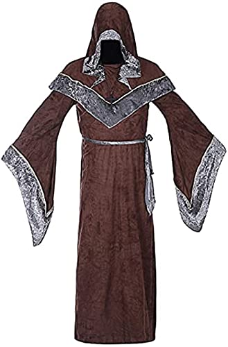 Disfraz de mago para adultos medieval, traje de monje oscuro místico padrino hechicero con capucha capa de Halloween Cosplay fiesta capa (rojo, XL)