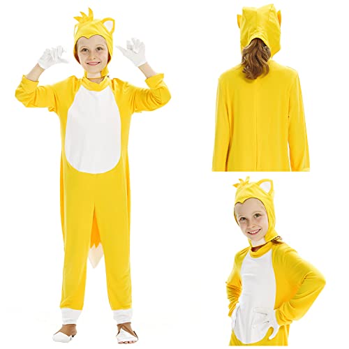 Disfraz Hedgehog para Niño Divertidos Disfraces Infantil de Halloween Carnaval Fiesta Tails Bodysuit Juego de Rol de Dibujos Animados de Niño(Jumpsuit+Tocado+Guantes),amarillo,S/5-6 años