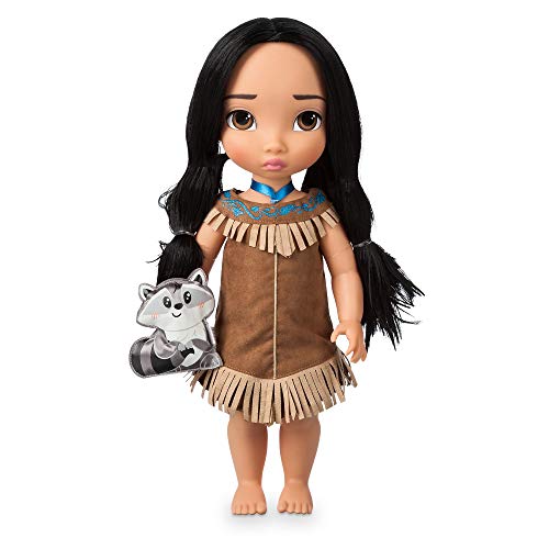 Disney Store: muñeca de Princesa niña Coleccionable de Pocahontas (colección Animators), 39 cm, Pelo enraizado y Traje realistas, minipeluche de Meeko en Raso Acolchado, para Mayores de 3 años