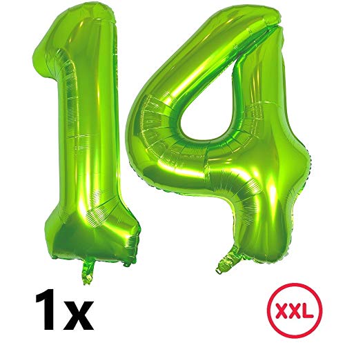 DIWULI, juego de globos de fútbol grandes, globo número 14 XXL verde, balón de fútbol de lámina, globo estrella negro, 14º cumpleaños infantil, fiesta temática, decoración, globo de lámina, deportes