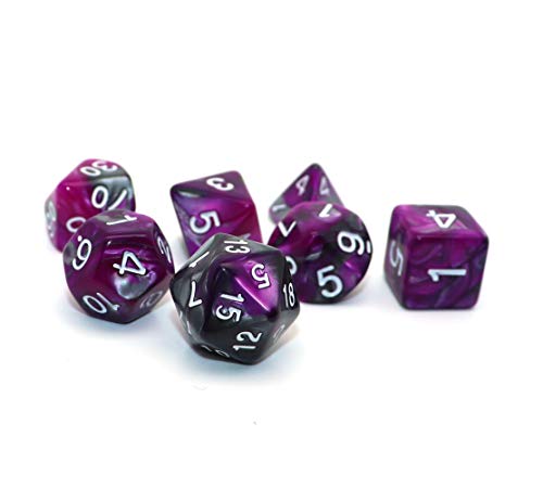 DND - Juego de dados poliedros para mazmorra y dragones D&D RPG juego de rol juego de 7 troqueles (mezcla morada plateada)