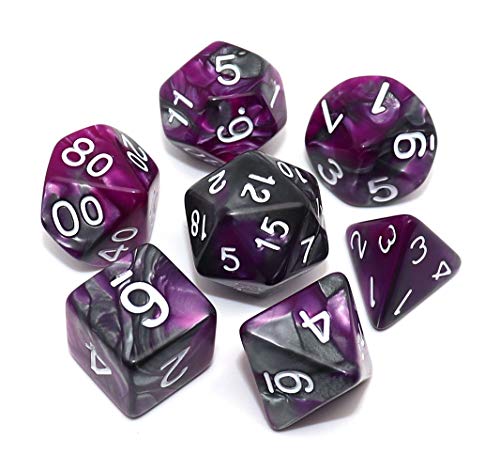 DND - Juego de dados poliedros para mazmorra y dragones D&D RPG juego de rol juego de 7 troqueles (mezcla morada plateada)