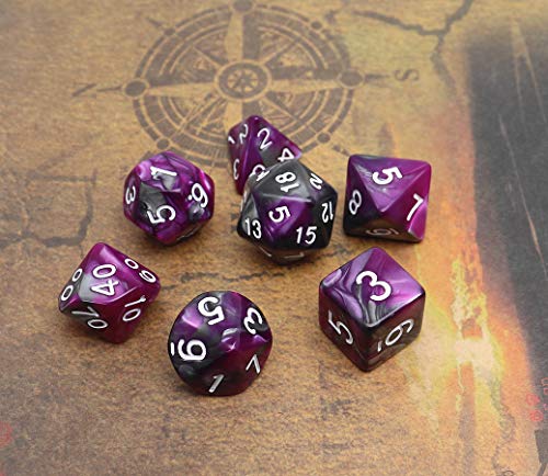 DND - Juego de dados poliedros para mazmorra y dragones D&D RPG juego de rol juego de 7 troqueles (mezcla morada plateada)