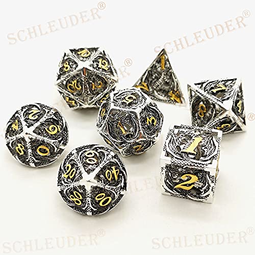 Dungeons and Dragons Dados Set, Dados de rol Dice Metal Gold Set, La Mazmorra Juego de Mesa, Cobre Dragones y Mazmorras Juego de Dados (Plata Antigua)