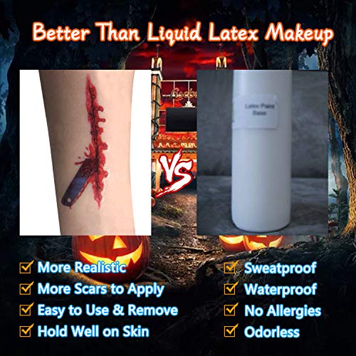 EKKONG Halloween Tatuajes, Zombie Cicatrices Tatuajes Pegatinas, Tatuajes Temporales para Halloween Cosplay Fiesta (10 Hojas)