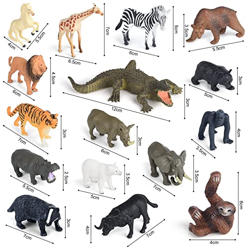 ELECLAND 16 Piezas de Figuras de Animales de zoológico de la Selva, Figuras de Animales de Safari, Figuras de Animales del Bosque, Mini Adornos para Tartas de Animales, Figuras de Juego para niños