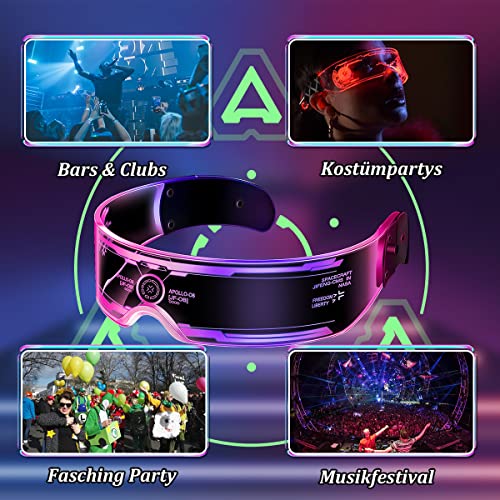 EPROICKS Gafas Led Fiesta, Gafas Luminosas Futuristas, Cyberpunk Glasses, Gafas De Neón Con Sus 4 Modalidades Siete Colores, Visera Electrónica Para Festivales, EDM, Año nuevo, Tomorrowland (2077)