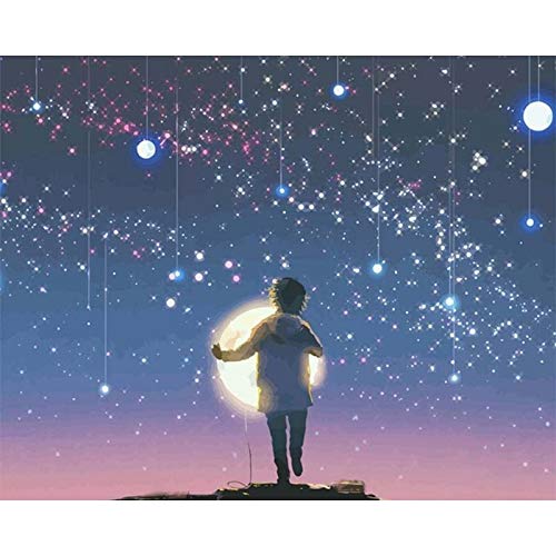 Escena nocturna DIY Pintura al óleo Kit de pintura por número Pintura para adultos Niños Artesanía para la decoración de la pared del hogar A5 40x50cm