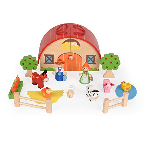 ewtshop® Juego de granja para niños de madera maciza pintada