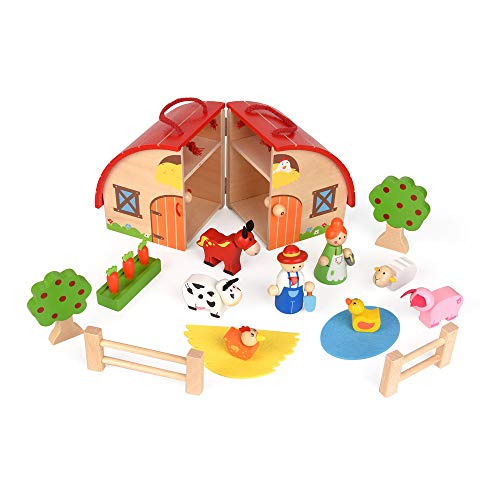 ewtshop® Juego de granja para niños de madera maciza pintada