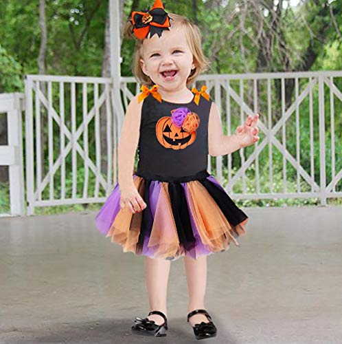 FANCYINN Baby Girls Pumpkin Skeleton Tutu Dress Baby Girls My 1st Disfraz de Halloween Conjunto de 2 Piezas Calabaza