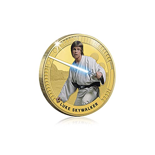 FANTASY CLUB Star Wars Trilogía Original Episodios IV - Vi - Luke Skywalker - Moneda / Medalla Conmemorativa acuñada con baño en Oro 24 Quilates y Coloreada a 4 Colores - 44mm