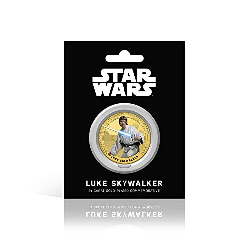 FANTASY CLUB Star Wars Trilogía Original Episodios IV - Vi - Luke Skywalker - Moneda / Medalla Conmemorativa acuñada con baño en Oro 24 Quilates y Coloreada a 4 Colores - 44mm