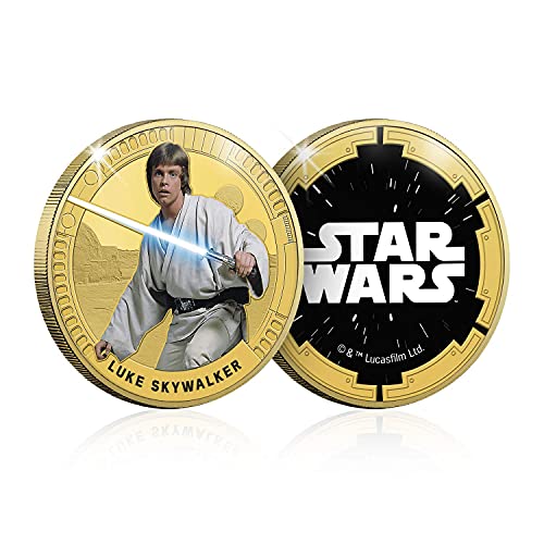 FANTASY CLUB Star Wars Trilogía Original Episodios IV - Vi - Luke Skywalker - Moneda / Medalla Conmemorativa acuñada con baño en Oro 24 Quilates y Coloreada a 4 Colores - 44mm