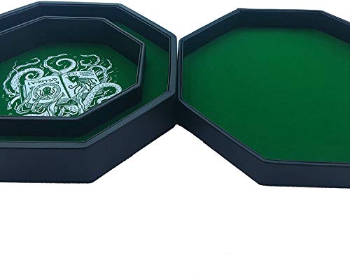 Fantasydice-Cthulhu Tome-Green - Bandeja de dados 8 cm octágono con tapa y zona colocación dados, capacidad para 5 juegos (7 dados/estándar) todos los rol mesa como D&D, Call of Cthulhu, Shadowrun.