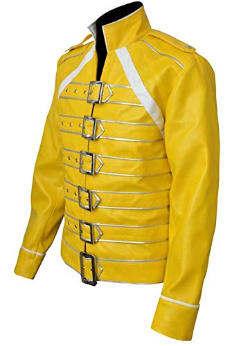 Fashion_First Chaqueta Freddie Mercury para hombre, diseño de reina de tributo Wembley concierto de cuero, Freddie Mercury Chaqueta, S