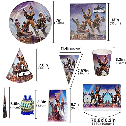 FGen Artículos de Fiestas para Fanáticos de los Videojuegos, Decoraciones para Cumpleaños de Tema de Videojuegos, con Lámina, Taza, Manteles, Pancartas, Toallas de Papel, Sombrero (89 PCS)