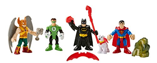 Fisher-Price Imaginext DC Comics Super Friends - Juego de Figuras de superhéroes (Batman, Superman, Hombre Halcón, Linterna Verde y Krypto, el superperro)