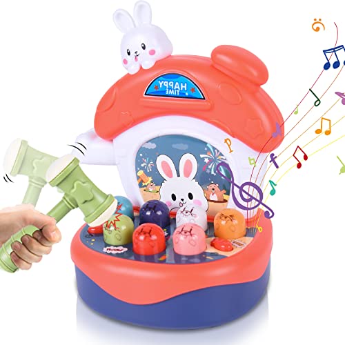 FORMIZON Juguete de Martillo, Mini Juego Arcade, Juego de Golpear con Luz Musical, Juego Interactivo de Desarrollo para Niños Pequeños, Regalo de Cumpleaños para Niños Niñas Más de 3 Años (Conejo)