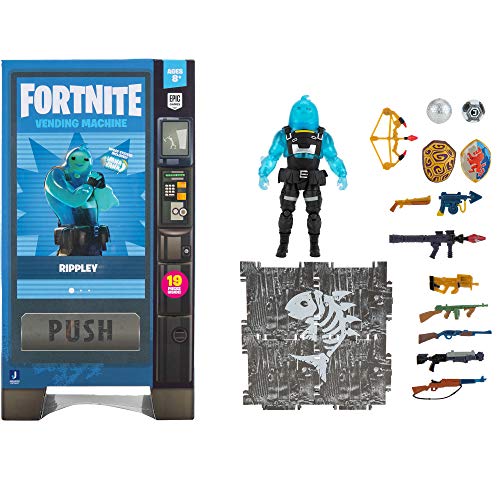 FORTNITE Máquina expendedora FNT0637, Incluye Figura Ondulada Altamente Detallada y articulada de 4 Pulgadas, Armas, luz Trasera, Materiales de construcción. Más Trajes Caen Pronto, Multi