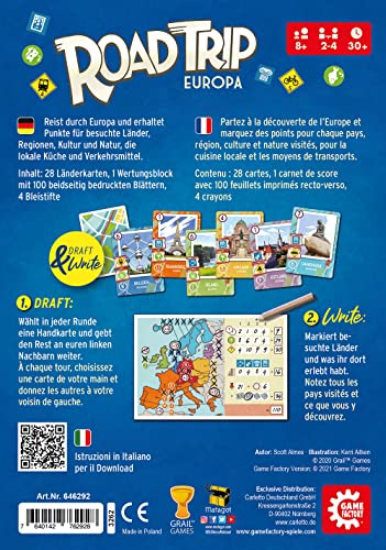 Game Factory Road Trip Europe-Juego de Cartas a Partir de 8 años (646292)