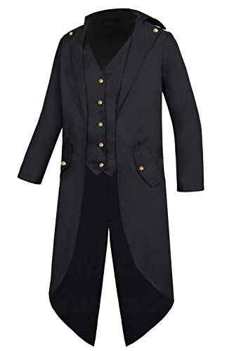 Geplaimir Gótico Steampunk Tailcoat medieval victoriano vintage chaqueta con chaleco Frock Coat uniforme carnaval Mardi Gras Halloween Cosplay traje G007BM