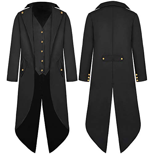 Geplaimir Gótico Steampunk Tailcoat medieval victoriano vintage chaqueta con chaleco Frock Coat uniforme carnaval Mardi Gras Halloween Cosplay traje G007BM