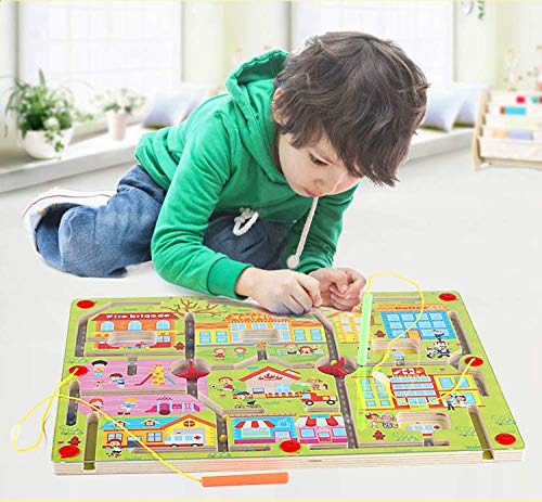 Gobus Bolas de Madera Laberinto Lápiz Perla de conducción Laberinto Laberinto Interactivo Juguetes para niños Educativo Juego de Mesa (Comunidad Feliz)