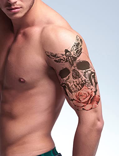 Grandes Calcomanías para Tatuajes de Transferencia Temporal para Hombres Niños y Adolescentes (8 hojas) - Pegatinas Falsas - Brazos Hombros Pecho Piernas Espalda Tatuajes Realistas a Prueba de Agua