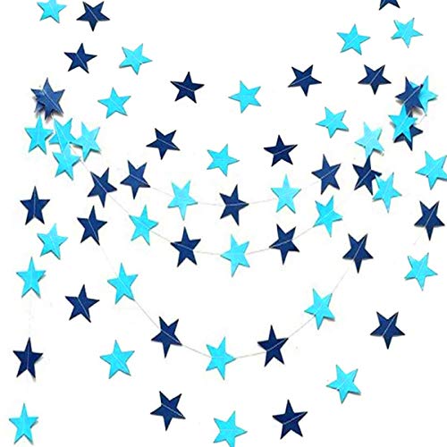 Guirnalda Papel Estrellas Azul de 9 Metros. Decoración Fiesta Bautizo Niño y Cumpleaños