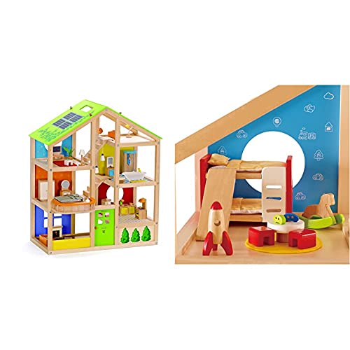 Hape Casa de muñecas Madera Grande con Muebles (Barrutoys HAP-E3401) + Chambre D'Enfant