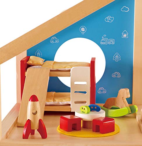 Hape Casa de muñecas Madera Grande con Muebles (Barrutoys HAP-E3401) + Chambre D'Enfant