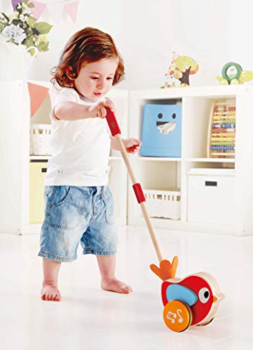 Hape Empuja a Lilly - Juguete para Empujar de Madera Pájaro Bebé Caminar, Juguete infantil con Palo Desmontable