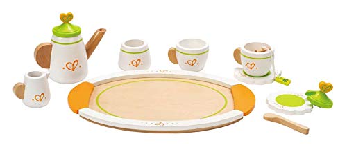 Hape Hape Set de Té para Dos de madera, Juego de té de Madera para Niños y Niñas, Set de Accesorios de Cocina que Incluye 2 Tazas, 2 Platos Pequeños, 1 Cuchara y 1 Bandeja para Servir