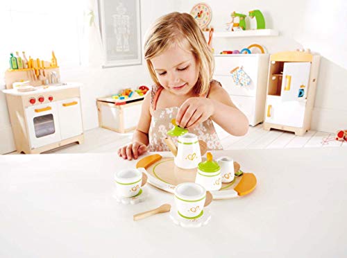 Hape Hape Set de Té para Dos de madera, Juego de té de Madera para Niños y Niñas, Set de Accesorios de Cocina que Incluye 2 Tazas, 2 Platos Pequeños, 1 Cuchara y 1 Bandeja para Servir