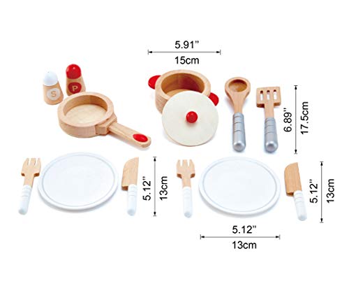 Hape International Juego Completo Cocinar y Servir, Juego de Cocina de Madera de 13 piezas con Accesorios