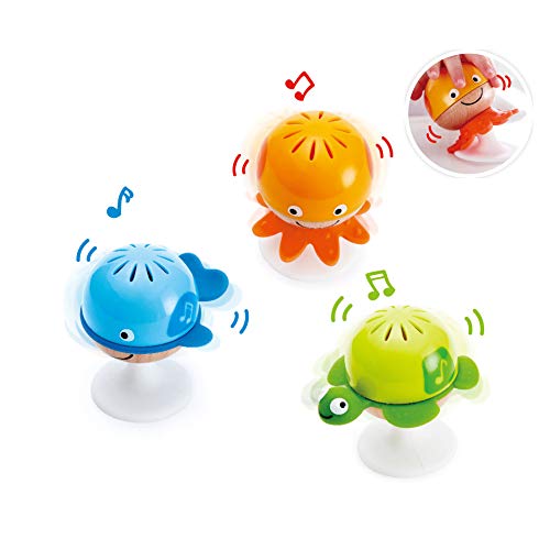 Hape Juego de Sonajeros Adhesivos, Tres Juguetes Sonajeros Adhesivos de Animales Marinos, Juego de Juguetes Educativos para Bebés