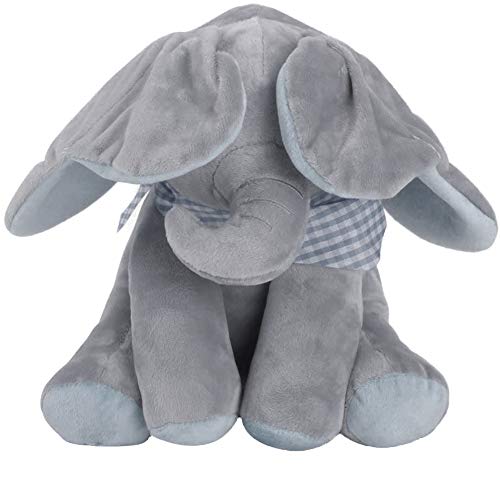 HHJ Peluche de Elefante con Movimiento y Sonido, Juguete Interactivo Peek-a-Boo Elefante, Juego de Ocultar y Buscar Muñeca de Peluche Animada de Felpa Muñecas para Bebé/Niños-Azul