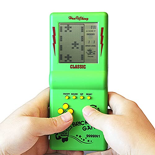 HLF Consola de Juegos de Ladrillos de Pantalla Grande de 3,5 Pulgadas, Juego de Bloques de construcción, Juego de Carreras / Tanques, 23 Juegos clásicos Integrados, Rompecabezas nostálgico (Verde)