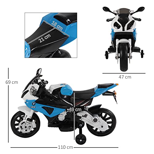 HOMCOM Moto Eléctrica para Niños de +3 Años 12V Licenciado BMW con Faros Bocina 2 Ruedas de Equilibrio Velocidad Máx. de 5 km/h 110x47x69 cm Azul