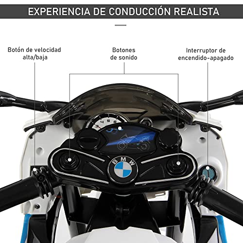 HOMCOM Moto Eléctrica para Niños de +3 Años 12V Licenciado BMW con Faros Bocina 2 Ruedas de Equilibrio Velocidad Máx. de 5 km/h 110x47x69 cm Azul